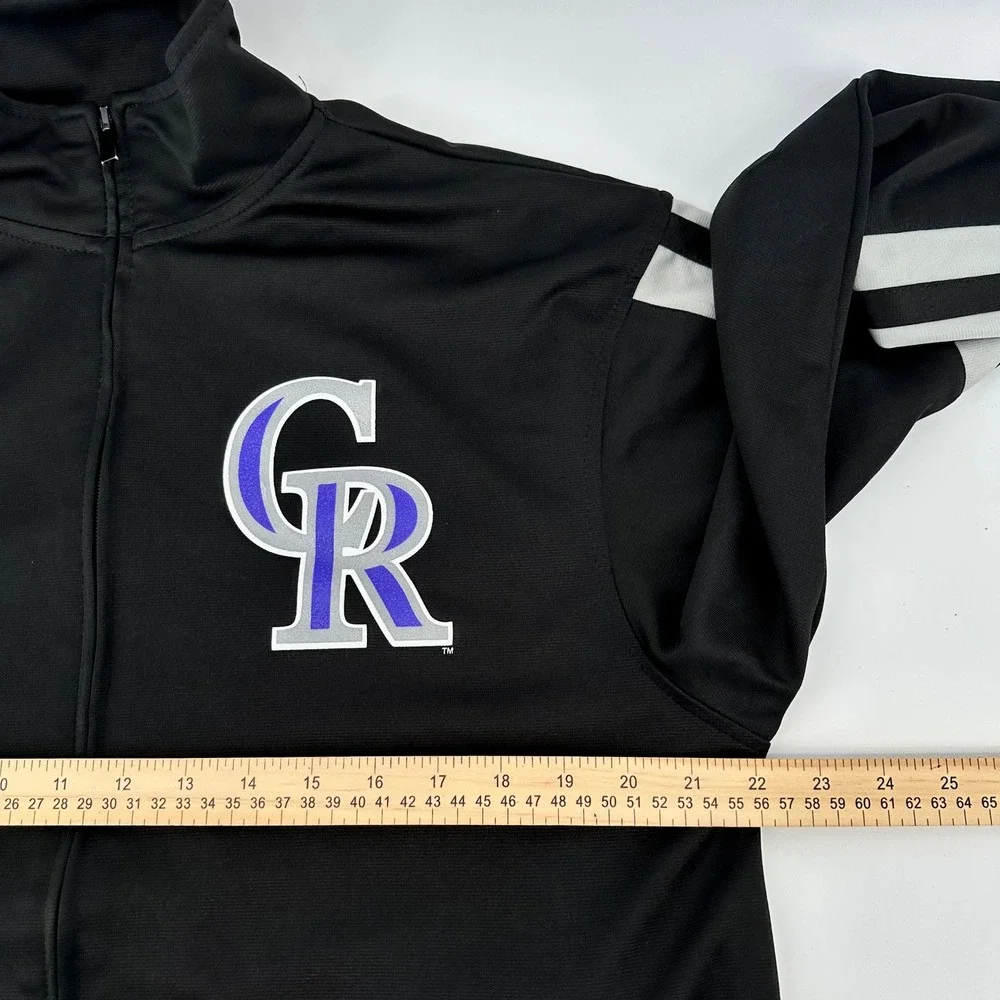 Colorado Rockies MLB Track Jacket Mens Medium Black Full Zip Mock Neck 94239